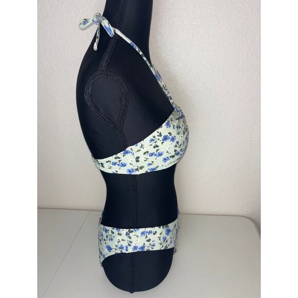 Abercrombie Bikini Upside Down Halter Triangle Top Mid-Rise High-Leg Bottoms - Picture 3 of 13